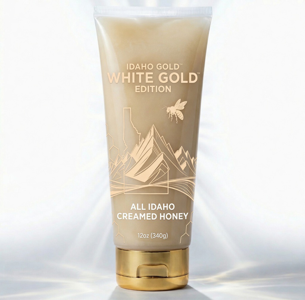 Idaho Gold White Gold Edition creamed honey bottle